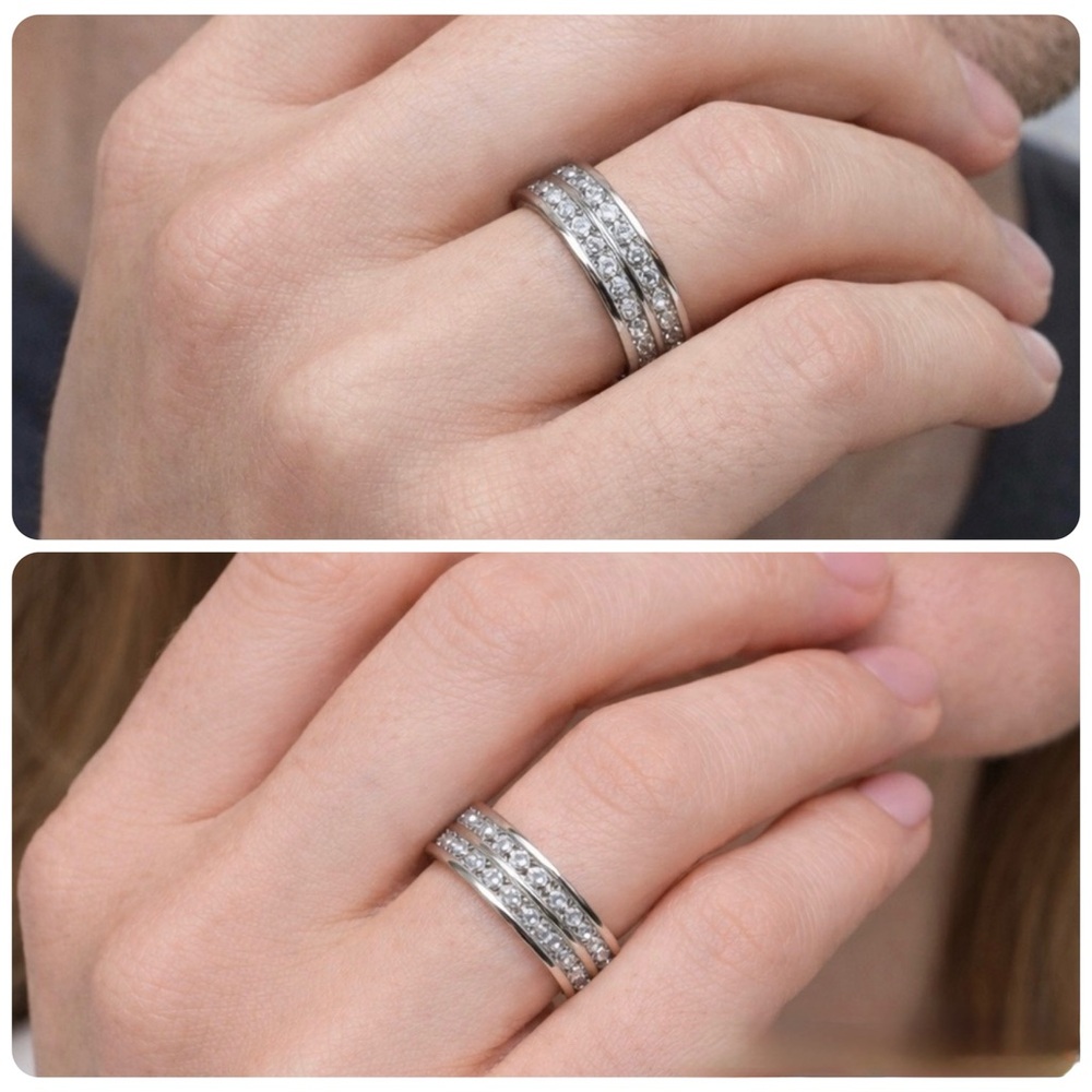 Size 8 Brand New!! Stainless steel silver double row zircon stone ring